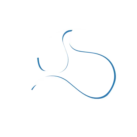 Abstraktes weiß-blaues Logo auf schwarzem Hintergrund für das Impressum.